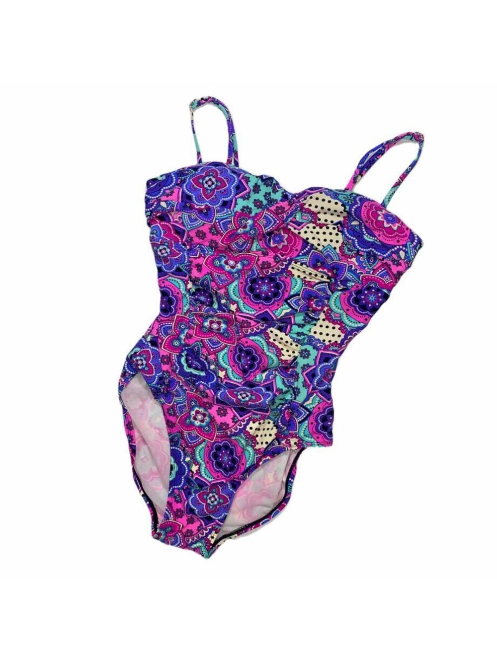 Y2K Venice Beach by Sunset Assets One Piece Swimsuit Paisley Print Size Small
